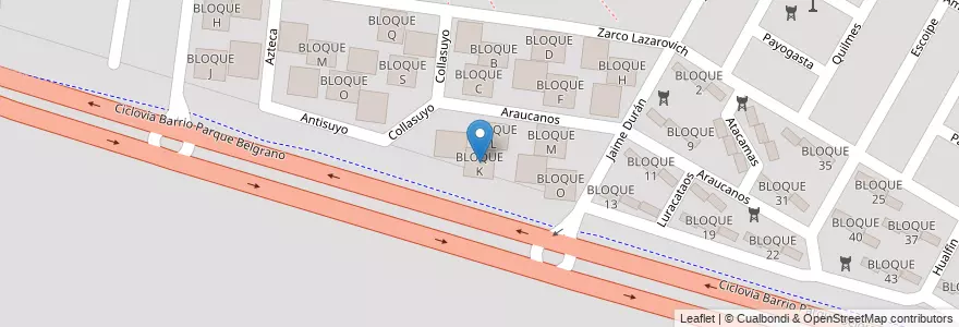 Mapa de ubicacion de BLOQUE K en アルゼンチン, サルタ州, Capital, Municipio De Salta, Salta.
