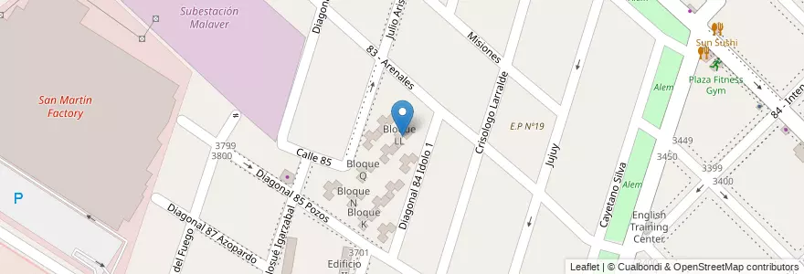 Mapa de ubicacion de Bloque LL en Arjantin, Buenos Aires, Partido De General San Martín, Villa Ballester.