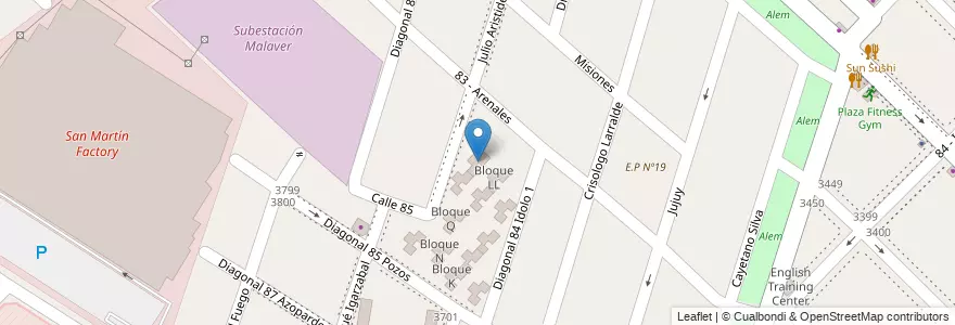 Mapa de ubicacion de Bloque O en Argentinië, Buenos Aires, Partido De General San Martín, Villa Ballester.