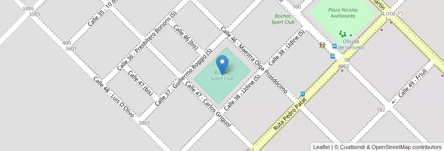 Mapa de ubicacion de Bochas Sport Club en アルゼンチン, コルドバ州, Departamento Colón, Pedanía Cañas, Municipio De Colonia Caroya, Colonia Caroya.