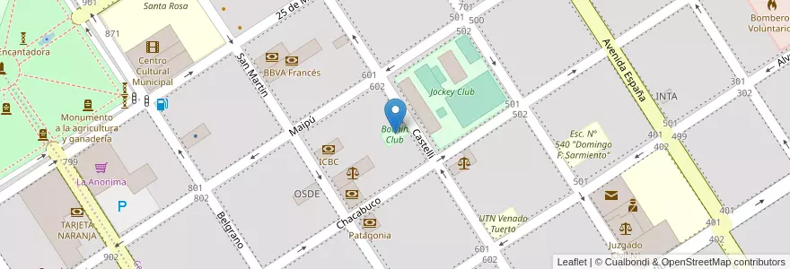 Mapa de ubicacion de Bochin Club en آرژانتین, سانتافه, Departamento General López, Municipio De Venado Tuerto.