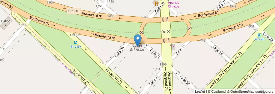Mapa de ubicacion de Bodas & Fiestas, Casco Urbano en Argentina, Provincia Di Buenos Aires, Partido De La Plata, La Plata.