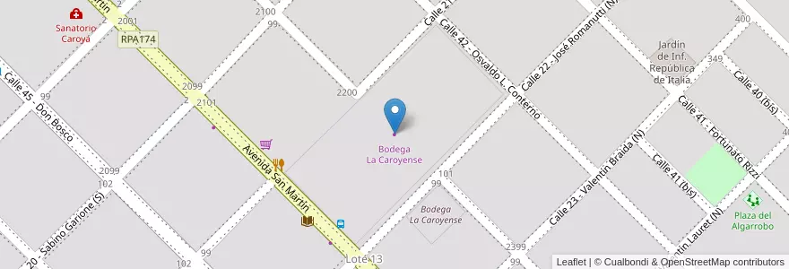 Mapa de ubicacion de Bodega La Caroyense en アルゼンチン, コルドバ州, Departamento Colón, Pedanía Cañas, Municipio De Colonia Caroya, Colonia Caroya.