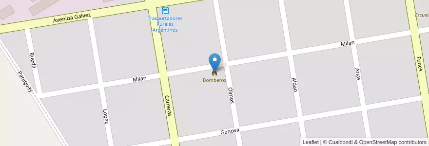 Mapa de ubicacion de Bomberos en Arjantin, Santa Fe, Departamento General López, Municipio De Carreras, Carreras.