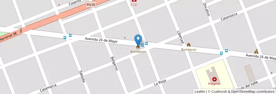 Mapa de ubicacion de Bomberos en Аргентина, Кордова, Departamento Cruz Del Eje, Pedanía Higueras, Municipio De Villa De Soto.