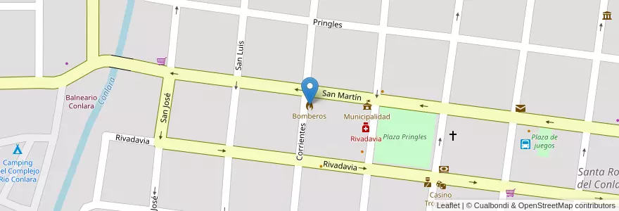 Mapa de ubicacion de Bomberos en アルゼンチン, サンルイス州, Junín, Municipio De Santa Rosa Del Conlara.