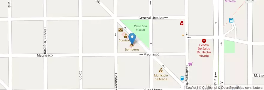 Mapa de ubicacion de Bomberos en الأرجنتين, إنتري ريوس, Departamento Tala, Distrito Raíces Al Sur, Maciá.