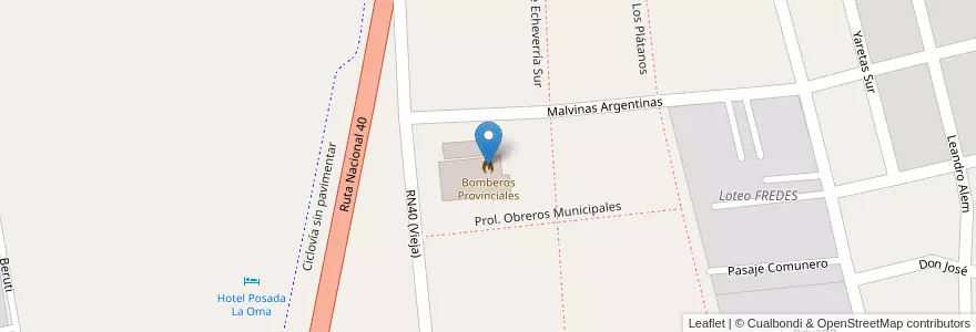 Mapa de ubicacion de Bomberos Provinciales en アルゼンチン, チリ, メンドーサ州, Departamento Tunuyán, Distrito El Totoral.