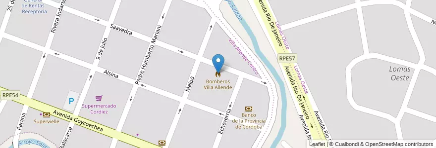 Mapa de ubicacion de Bomberos Villa Allende en Argentina, Córdoba, Departamento Colón, Municipio De Villa Allende, Pedanía Calera Norte, Villa Allende.