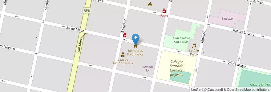Mapa de ubicacion de Bomberos Voluntarios en Argentina, Santa Fe, Departamento Las Colonias, San Carlos Centro, San Carlos Centro.