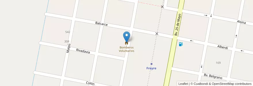 Mapa de ubicacion de Bomberos Voluntarios en Аргентина, Кордова, Departamento San Justo, Pedanía Libertad, Municipio De Freyre.