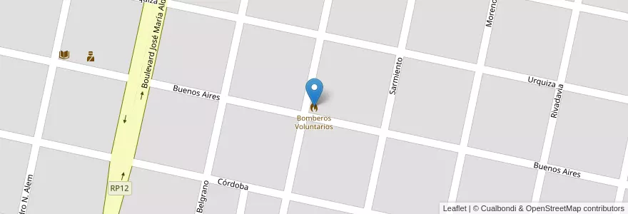 Mapa de ubicacion de Bomberos Voluntarios en アルゼンチン, コルドバ州, Departamento Marcos Juárez, Pedanía Liniers, Municipio De Camilo Aldao, Camilo Aldao.