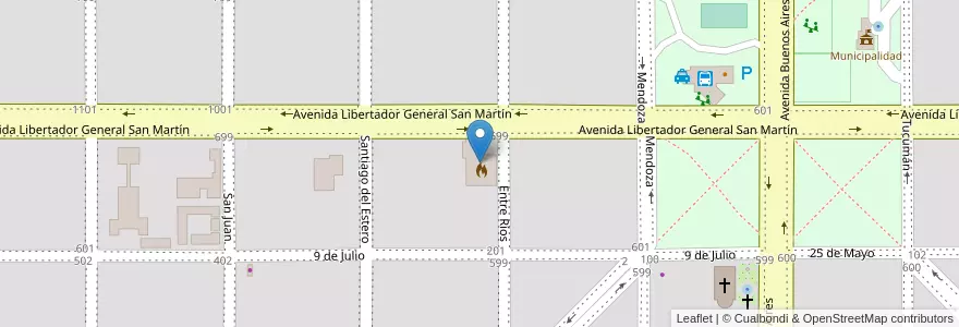Mapa de ubicacion de Bomberos Voluntarios en Argentinië, Córdoba, Departamento Tercero Arriba, Pedanía Salto, Municipio De Almafuerte, Almafuerte.