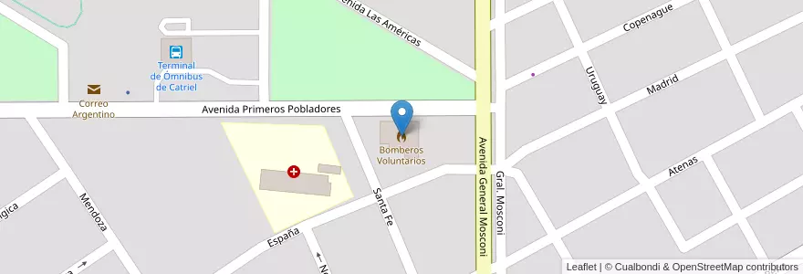Mapa de ubicacion de Bomberos Voluntarios en Arjantin, Şili, Río Negro, Catriel, Departamento General Roca.
