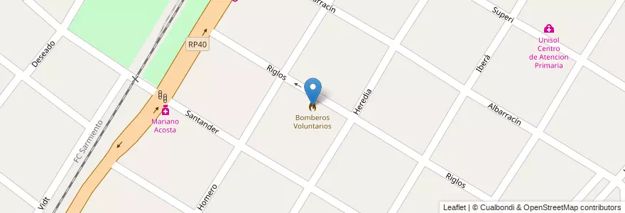 Mapa de ubicacion de Bomberos Voluntarios en アルゼンチン, ブエノスアイレス州, Partido De Merlo, Mariano Acosta.