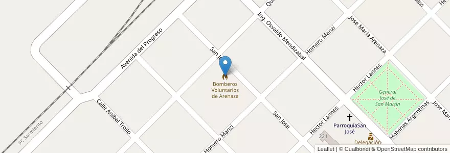 Mapa de ubicacion de Bomberos Voluntarios de Arenaza en Argentina, Provincia Di Buenos Aires, Partido De Lincoln.