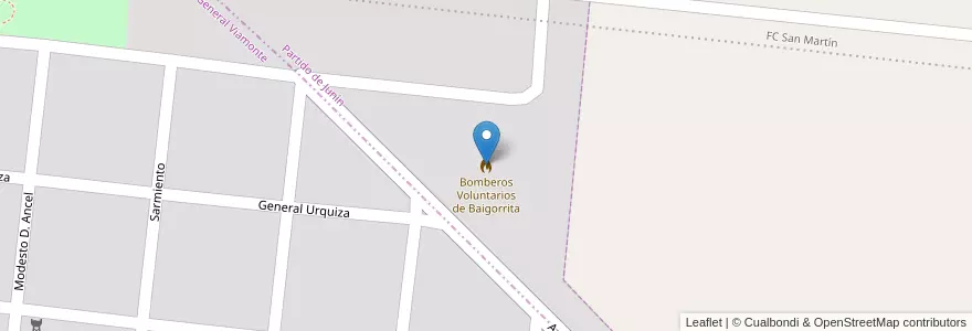 Mapa de ubicacion de Bomberos Voluntarios de Baigorrita en Argentina, Buenos Aires, Partido De Junín.