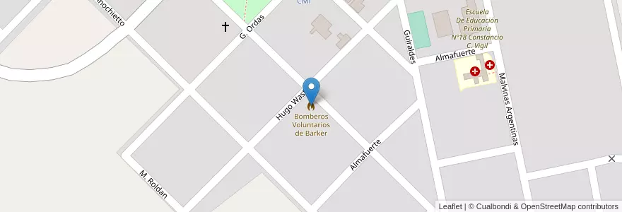 Mapa de ubicacion de Bomberos Voluntarios de Barker en Arjantin, Buenos Aires, Partido De Benito Juárez.