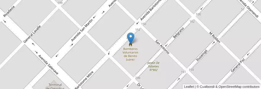 Mapa de ubicacion de Bomberos Voluntarios de Benito Juárez en Arjantin, Buenos Aires, Partido De Benito Juárez, Benito Juárez.