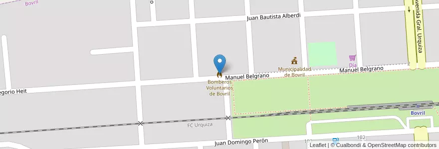 Mapa de ubicacion de Bomberos Voluntarios de Bovril en 阿根廷, 恩特雷里奥斯省, Departamento La Paz, Distrito Alcaraz Primero, Bovril, Bovril.