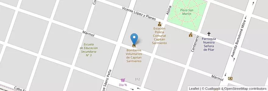 Mapa de ubicacion de Bomberos Voluntarios de Capitan Sarmiento en Argentinië, Buenos Aires, Partido De Capitán Sarmiento, Capitán Sarmiento.
