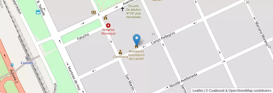 Mapa de ubicacion de Bomberos Voluntarios de Castelli en 아르헨티나, 부에노스아이레스주, Partido De Castelli.