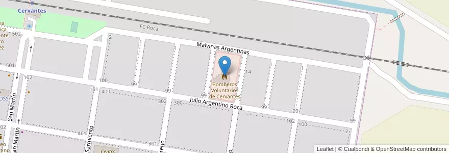 Mapa de ubicacion de Bomberos Voluntarios de Cervantes en Argentina, Provincia Di Río Negro, Departamento General Roca, Municipio De Cervantes, Cervantes.