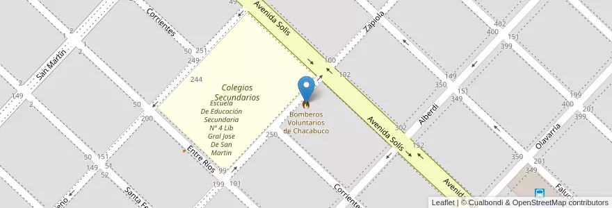 Mapa de ubicacion de Bomberos Voluntarios de Chacabuco en アルゼンチン, ブエノスアイレス州, Partido De Chacabuco, Chacabuco.