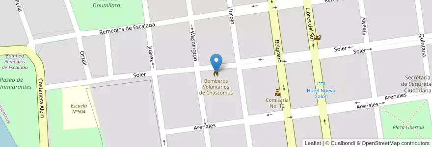 Mapa de ubicacion de Bomberos Voluntarios de Chascomús en 아르헨티나, 부에노스아이레스주, Partido De Chascomús.