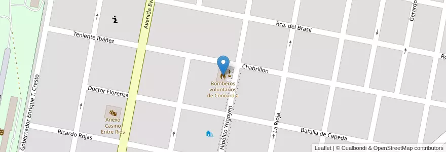 Mapa de ubicacion de Bomberos voluntarios de Concordia en الأرجنتين, إنتري ريوس, Departamento Concordia, Distrito Suburbios, Concordia, Concordia.