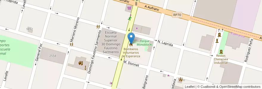 Mapa de ubicacion de Bomberos Voluntarios de Esperanza en アルゼンチン, サンタフェ州, Departamento Las Colonias, Municipio De Esperanza, Esperanza.