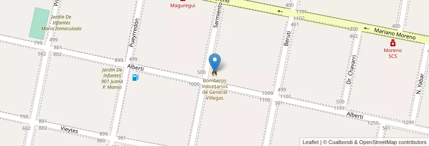 Mapa de ubicacion de Bomberos Voluntarios de General Villegas en アルゼンチン, ブエノスアイレス州, Partido De General Villegas.