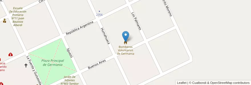 Mapa de ubicacion de Bomberos Voluntarios de Germania en アルゼンチン, ブエノスアイレス州, Partido De General Pinto.