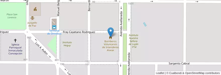 Mapa de ubicacion de Bomberos Voluntarios de Intendente Alvear en アルゼンチン, ラ・パンパ州, Departamento Chapaleufú, Municipio De Intendente Alvear, Intendente Alvear.