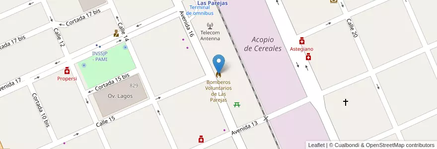 Mapa de ubicacion de Bomberos Voluntarios de Las Parejas en 아르헨티나, Santa Fe, Departamento Belgrano, Municipio De Las Parejas, Las Parejas.