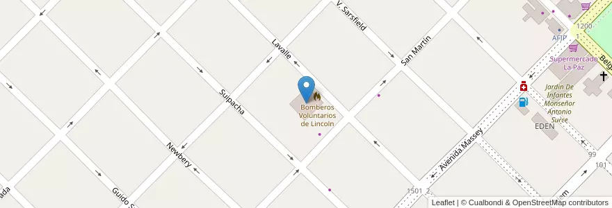 Mapa de ubicacion de Bomberos Voluntarios de Lincoln en الأرجنتين, بوينس آيرس, Partido De Lincoln.
