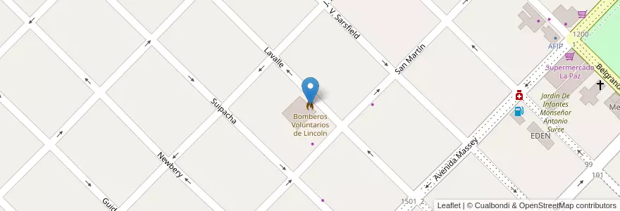 Mapa de ubicacion de Bomberos Voluntarios de Lincoln en Argentina, Provincia Di Buenos Aires, Partido De Lincoln.