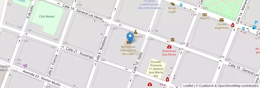 Mapa de ubicacion de Bomberos Voluntarios de Luján en アルゼンチン, ブエノスアイレス州, Partido De Luján.