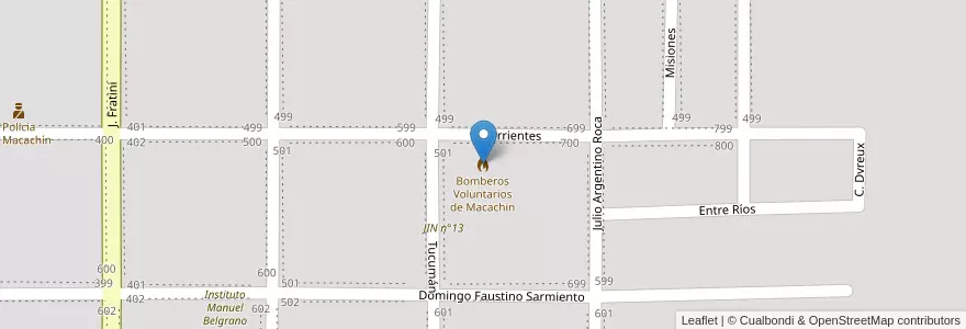Mapa de ubicacion de Bomberos Voluntarios de Macachin en アルゼンチン, ラ・パンパ州, Departamento Atreucó, Municipio De Macachín, Macachín.
