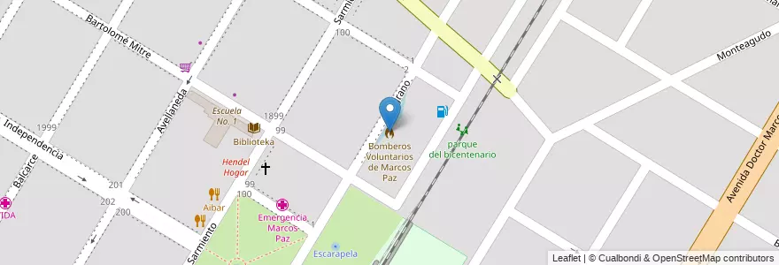 Mapa de ubicacion de Bomberos Voluntarios de Marcos Paz en 아르헨티나, 부에노스아이레스주, Partido De Marcos Paz, Marcos Paz.