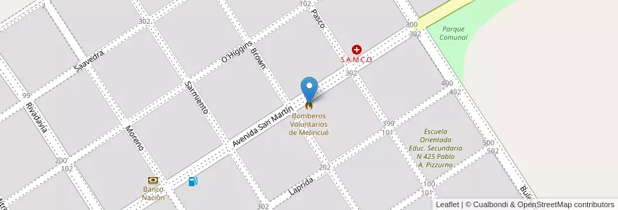 Mapa de ubicacion de Bomberos Voluntarios de Melincué en Arjantin, Santa Fe, Departamento General López, Municipio De Melincué, Melincué.