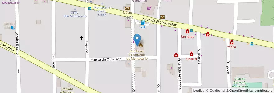 Mapa de ubicacion de Bomberos Voluntarios de Montecarlo en アルゼンチン, ミシオネス州, Departamento Montecarlo, Municipio De Montecarlo, Montecarlo.