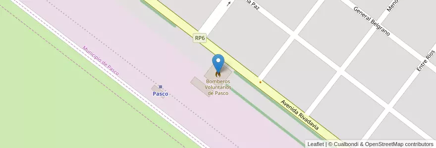 Mapa de ubicacion de Bomberos Voluntarios de Pasco en アルゼンチン, コルドバ州, Departamento General San Martín, Pedanía Chazón, Municipio De Pasco, Pasco.
