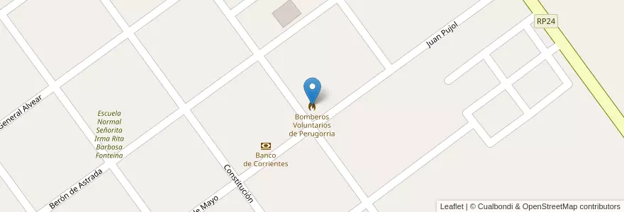Mapa de ubicacion de Bomberos Voluntarios de Perugorria en アルゼンチン, コリエンテス州, Departamento Curuzú Cuatiá, Municipio De Perugorría.