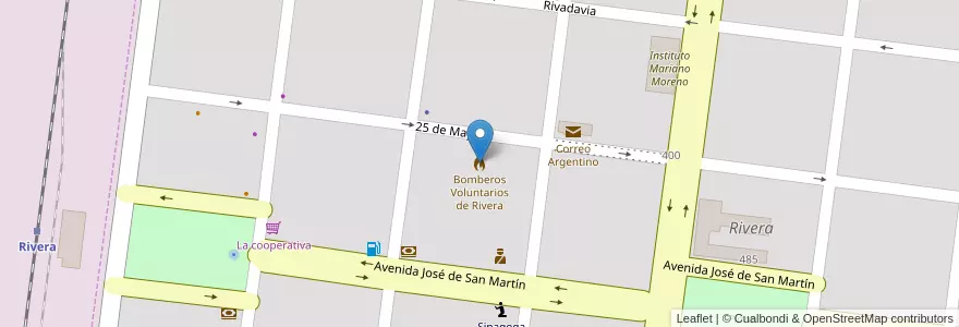 Mapa de ubicacion de Bomberos Voluntarios de Rivera en Arjantin, Buenos Aires, Partido De Adolfo Alsina.