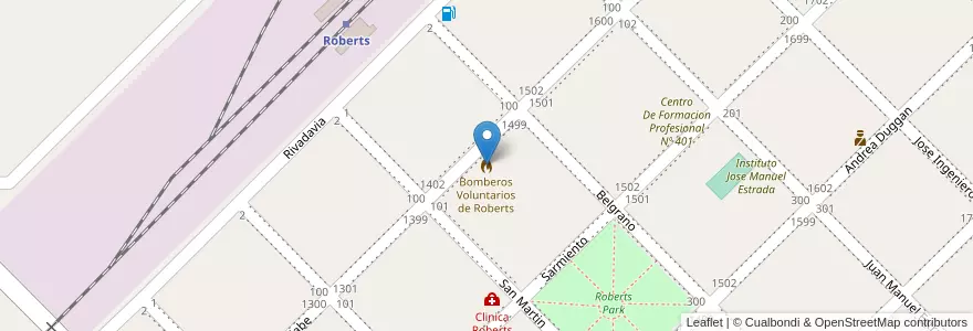 Mapa de ubicacion de Bomberos Voluntarios de Roberts en Argentina, Buenos Aires, Partido De Lincoln.