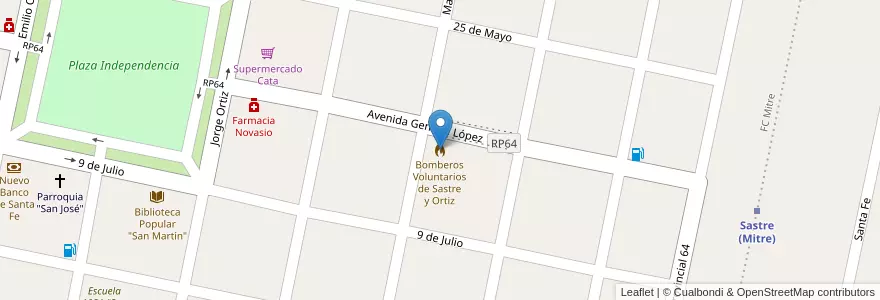 Mapa de ubicacion de Bomberos Voluntarios de Sastre y Ortiz en الأرجنتين, سانتا في, Departamento San Martín, Municipio De Sastre.
