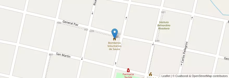 Mapa de ubicacion de Bomberos Voluntarios de Sauce en Argentina, Corrientes, Departamento Sauce, Municipio De Sauce.