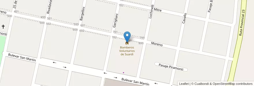Mapa de ubicacion de Bomberos Voluntarios de Suardi en Arjantin, Santa Fe, Departamento San Cristóbal, Municipio De Suardi.