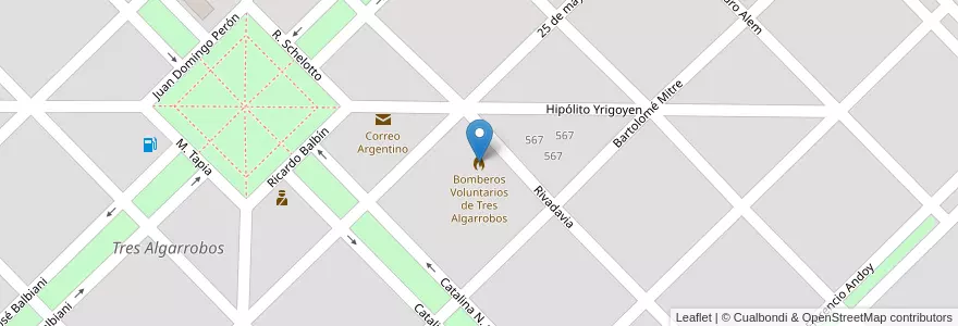 Mapa de ubicacion de Bomberos Voluntarios de Tres Algarrobos en Argentinien, Provinz Buenos Aires, Partido De Carlos Tejedor, Tres Algarrobos.
